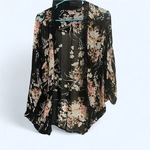 SHEIN Black Floral Cardigan